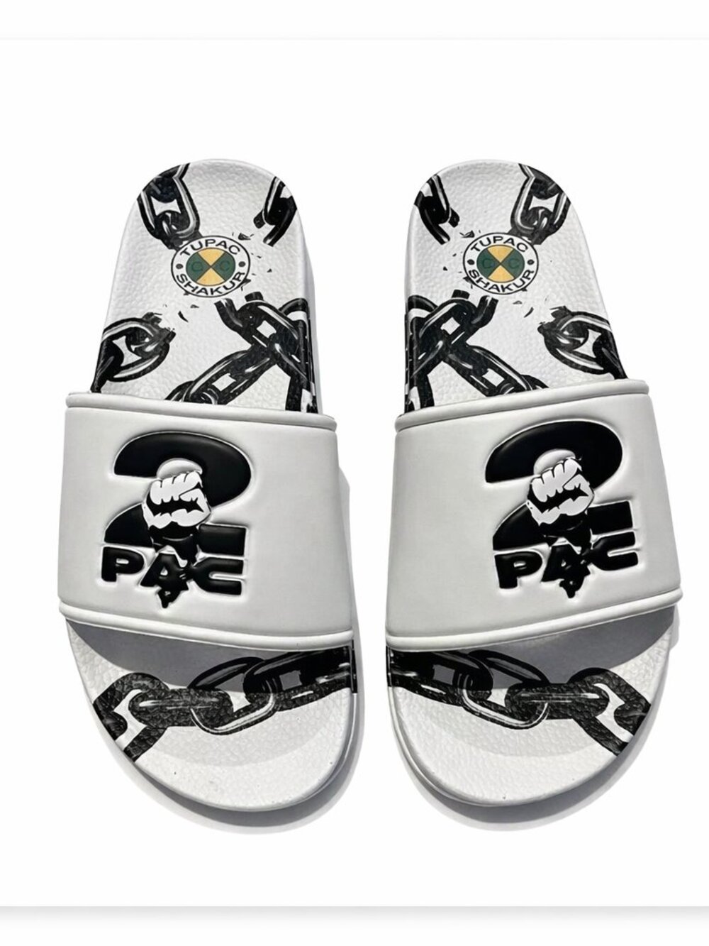 Women's 2PAC Chain Slides White/Black - size 7